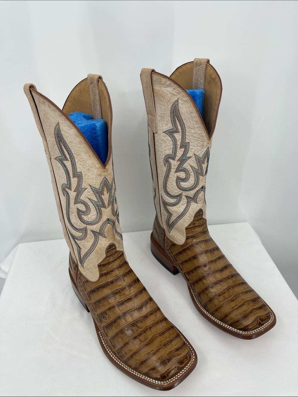 Macie Bean Two-Tone Brown & Beige Exotic Heeled Cowboy Boots